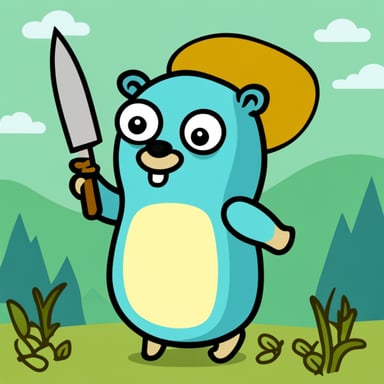 Go Blue Gopher with knife and cup.