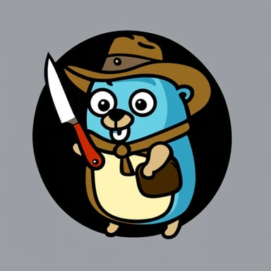 Go Blue Gopher with knife and cup.