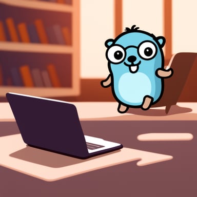 Go Blue Gopher typing in notebook.
