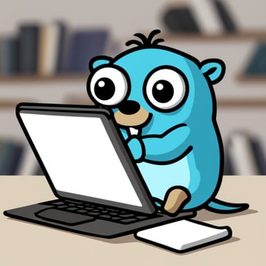 Go Blue Gopher typing in notebook.