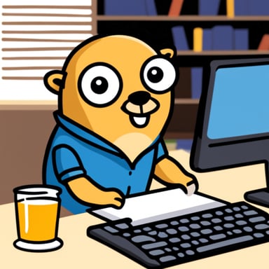 Go Blue Gopher typing in notebook.