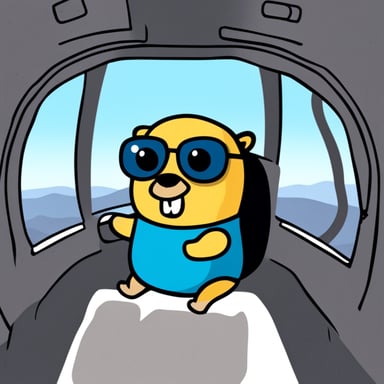 Go Blue Gopher is in a plane's cockpit.