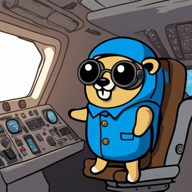 Go Blue Gopher is in a plane's cockpit.