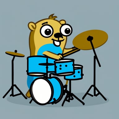 Go Blue Gopher playing the drums.