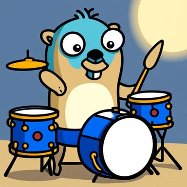 Go Blue Gopher playing the drums.