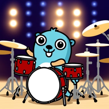 Go Blue Gopher playing the drums.