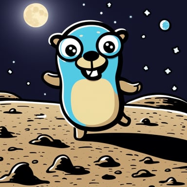 Happy Go Blue Gopher on the moon.