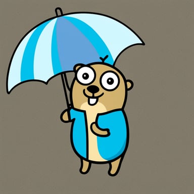 Generate a go blue gopher using a t-shirt with an umbrella.