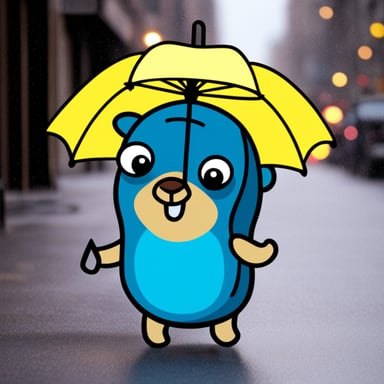 Generate a go blue gopher using a t-shirt with an umbrella.