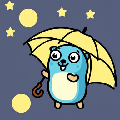 Generate a go blue gopher using a t-shirt with an umbrella.
