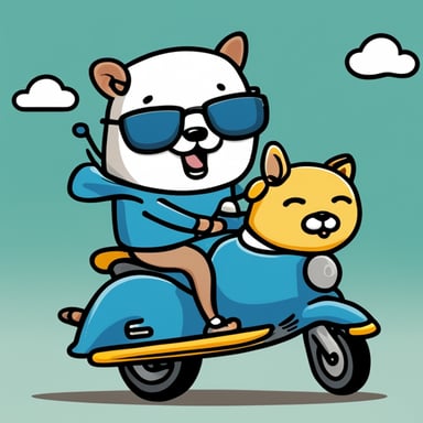 Happy Go Blue Gopher riding on a Tabby Russell Terrier.