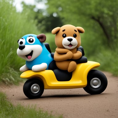 Happy Go Blue Gopher riding on a Tabby Russell Terrier.