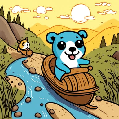 Happy Go Blue Gopher riding on a Tabby Russell Terrier.