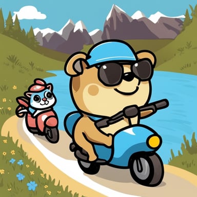 Happy Go Blue Gopher riding on a Tabby Russell Terrier.