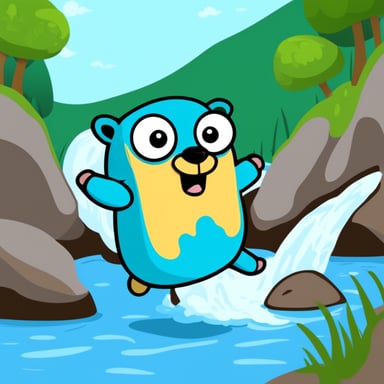 Go Blue Gopher jumping in the river.
