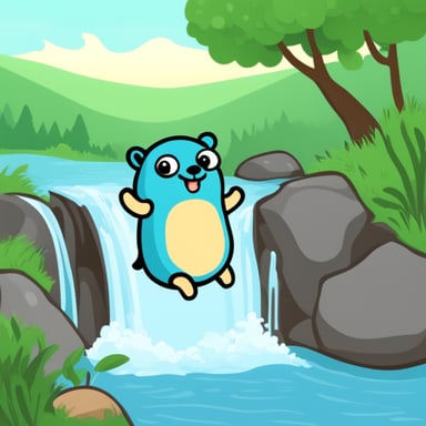 Go Blue Gopher jumping in the river.