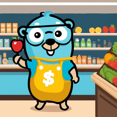 Go Blue Gopher as a supermarket cashier.