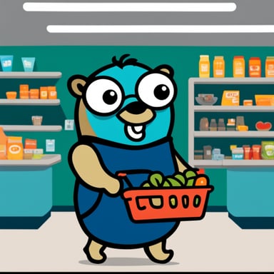 Go Blue Gopher as a supermarket cashier.