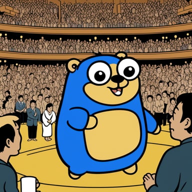 Happy Go Blue Gopher watching sumo at the Kokugikan in Tokyo.