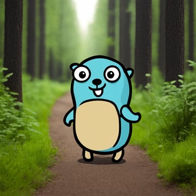 Go Blue Gopher explores a forest.