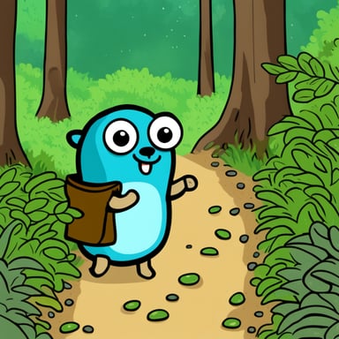 Go Blue Gopher explores a forest.