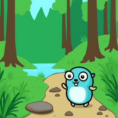 Go Blue Gopher explores a forest.