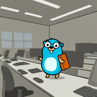Draw a go blue gopher character that works at a company called Carrot in Korea.