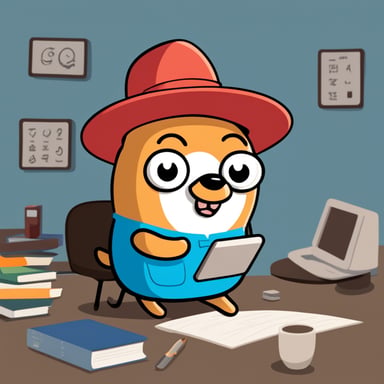 Draw a go blue gopher character that works at a company called Carrot in Korea.