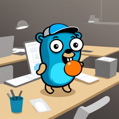 Draw a go blue gopher character that works at a company called Carrot in Korea.