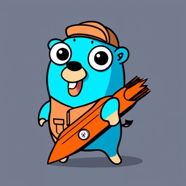 Draw a go blue gopher character that works at a company called Carrot in Korea.