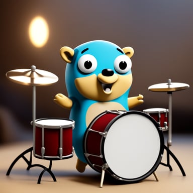 Go Blue Gopher playing drum as the main character.