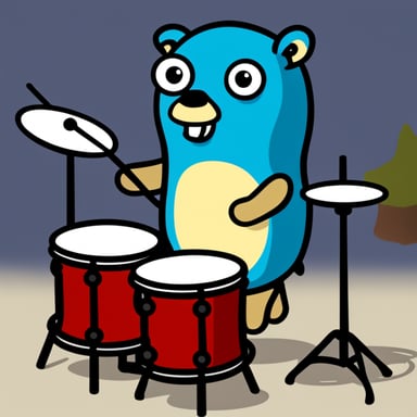 Go Blue Gopher playing drum as the main character.