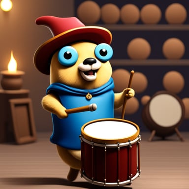 Go Blue Gopher playing drum as the main character.