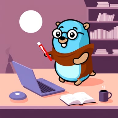 Go Blue Gopher is studying with a laptop.
