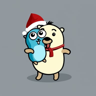 Go Blue Gopher with a Christmas sock on a white background.