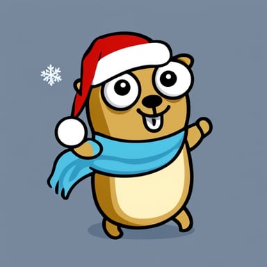 Go Blue Gopher with a Christmas sock on a white background.
