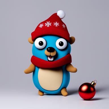 Go Blue Gopher with a Christmas sock on a white background.