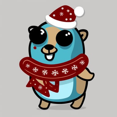 Go Blue Gopher with a Christmas sock on a white background.