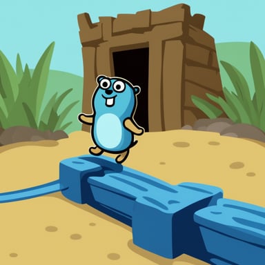 A go blue gopher, filled with determination, faces a challenging obstacle course.