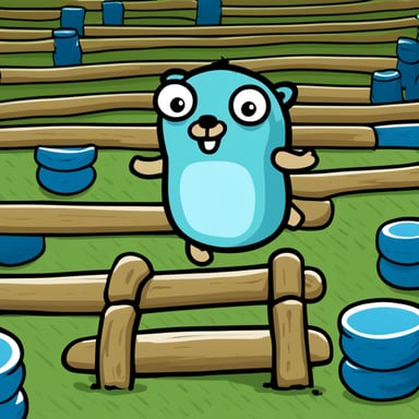 A go blue gopher, filled with determination, faces a challenging obstacle course.