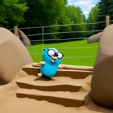 A go blue gopher, filled with determination, faces a challenging obstacle course.