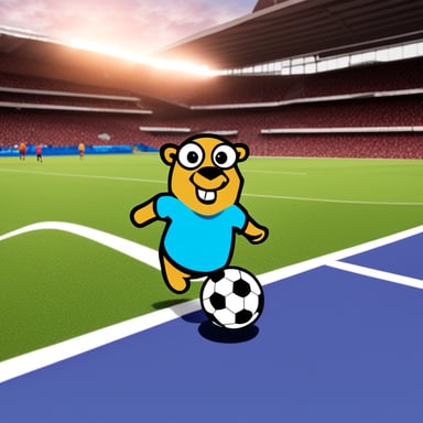 A go blue gopher plays soccer at Anfield.