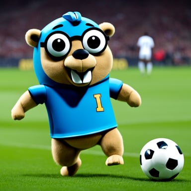 A go blue gopher plays soccer at Anfield.