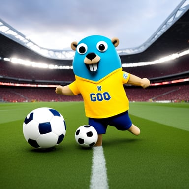 A go blue gopher plays soccer at Anfield.