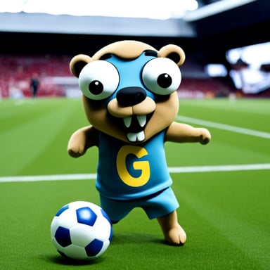 A go blue gopher plays soccer at Anfield.