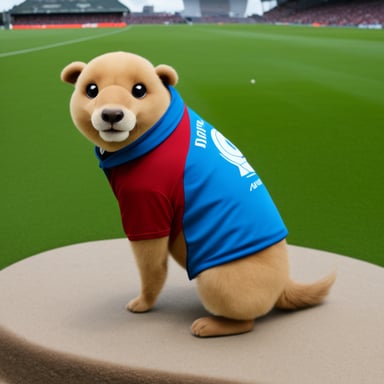A Go Blue Gopher in a FC Liverpool jersey.