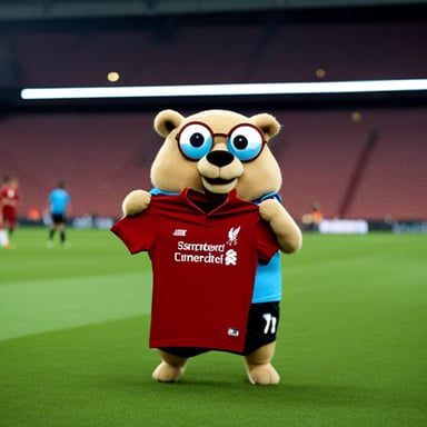 A Go Blue Gopher in a FC Liverpool jersey.