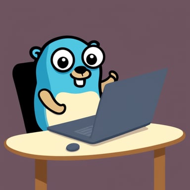 A go blue gopher writes code and relaxes.