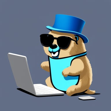 A go blue gopher writes code and relaxes.