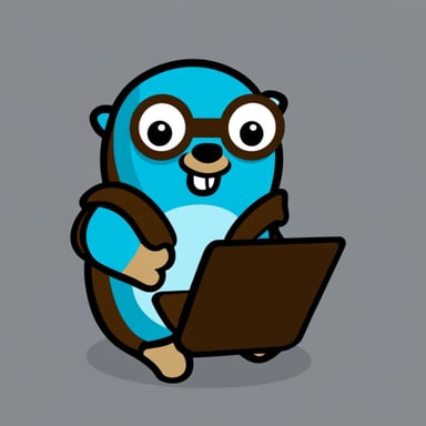 A go blue gopher writes code and relaxes.
